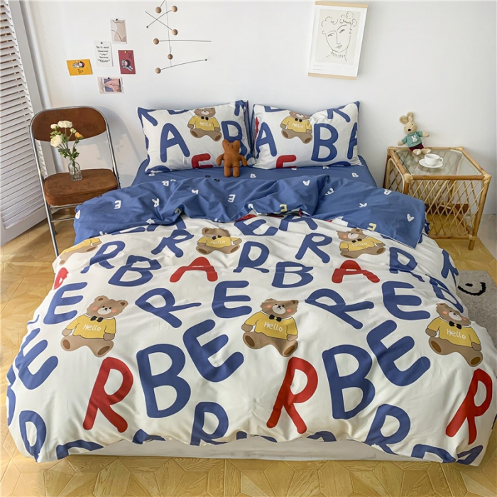 91家纺网 家纺一手货源 找家纺 感遇 2021新款春夏新品全棉四件套纯棉三件套 AB熊