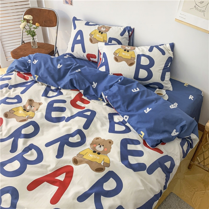 91家纺网 家纺一手货源 找家纺 感遇 2021新款春夏新品全棉四件套纯棉三件套 AB熊