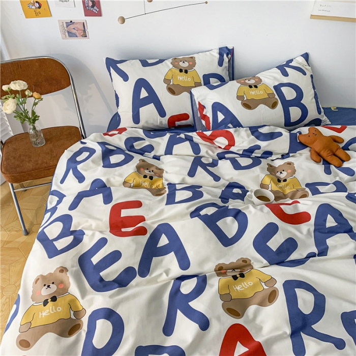 91家纺网 家纺一手货源 找家纺 感遇 2021新款春夏新品全棉四件套纯棉三件套 AB熊