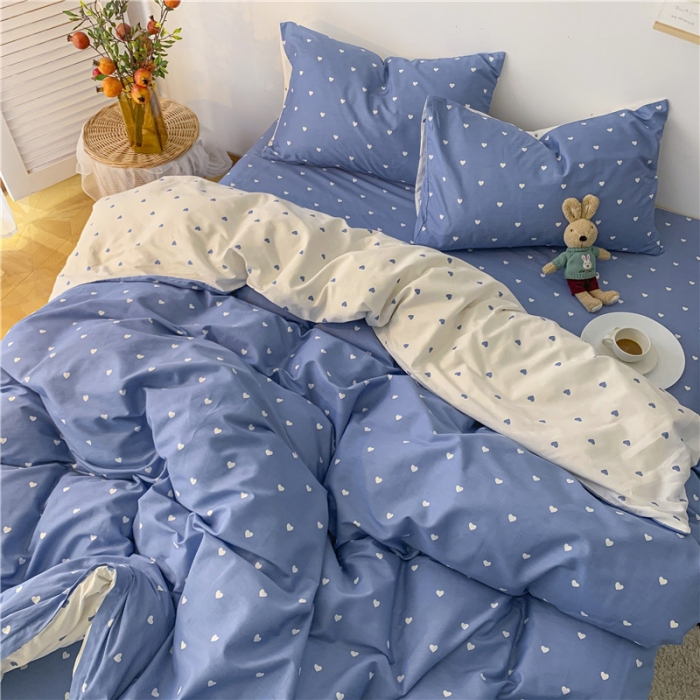 91家纺网 家纺一手货源 找家纺 感遇 2021新款春夏新品全棉四件套纯棉三件套 小情调-蓝