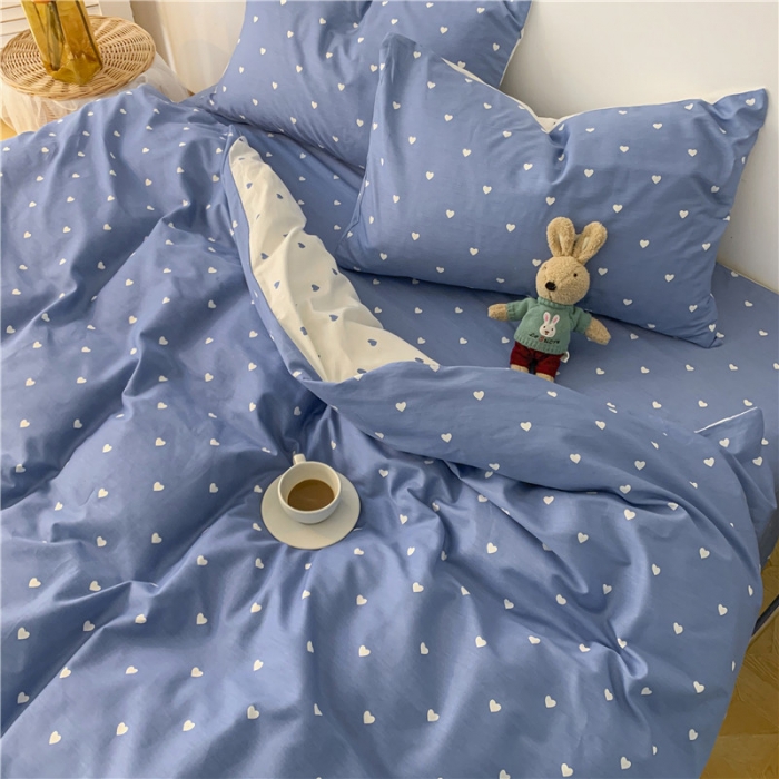 91家纺网 家纺一手货源 找家纺 感遇 2021新款春夏新品全棉四件套纯棉三件套 小情调-蓝