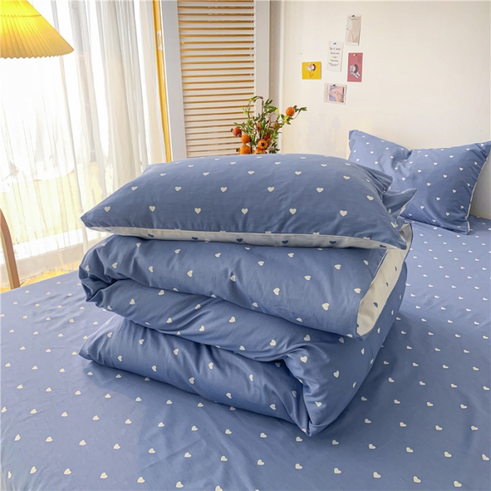 91家纺网 家纺一手货源 找家纺 感遇 2021新款春夏新品全棉四件套纯棉三件套 小情调-蓝