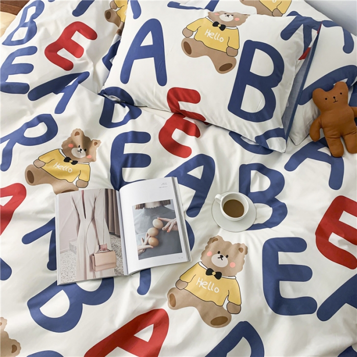 91家纺网 家纺一手货源 找家纺 感遇家纺 2021新款春夏新品全棉单被套 AB熊