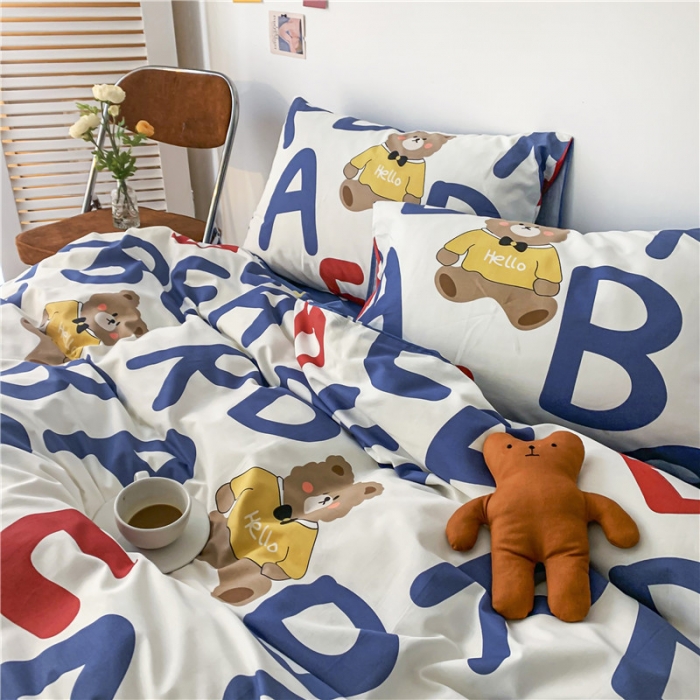 91家纺网 家纺一手货源 找家纺 感遇家纺 2021新款春夏新品全棉单被套 AB熊