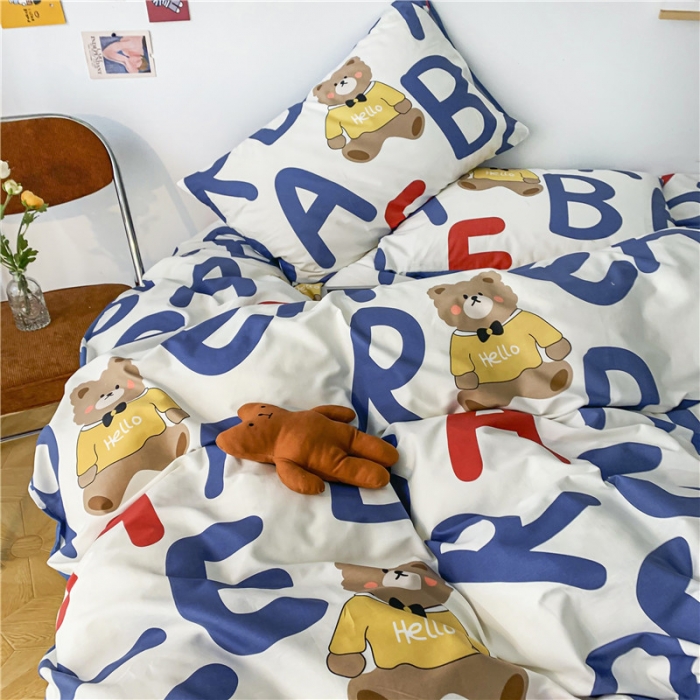 91家纺网 家纺一手货源 找家纺 感遇家纺 2021新款春夏新品全棉单被套 AB熊