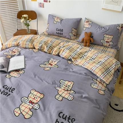 感遇家纺 2021新款春夏新品全棉单被套 英伦熊-灰