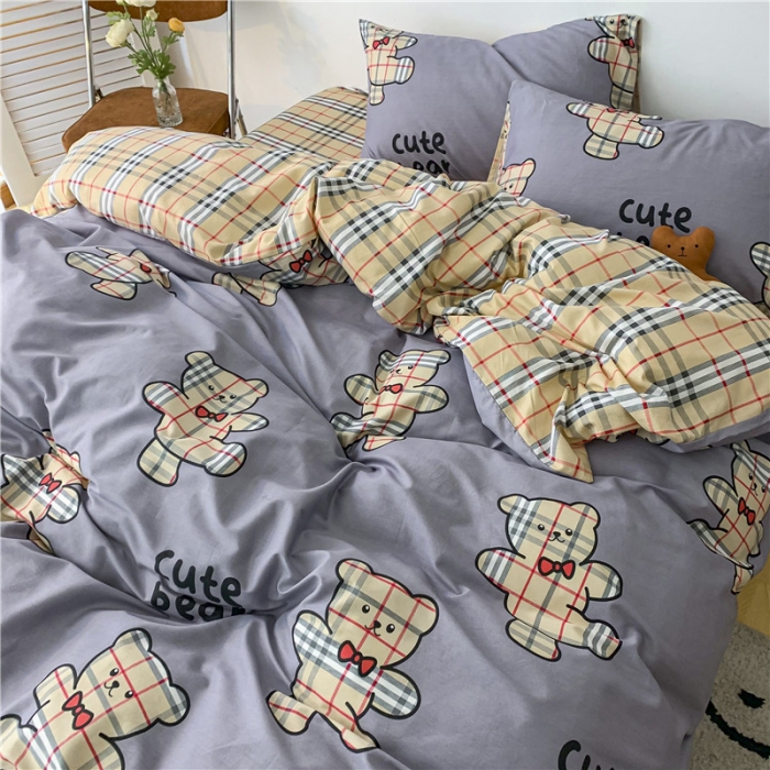 91家纺网 家纺一手货源 找家纺 感遇家纺 2021新款春夏新品全棉单被套 英伦熊-灰