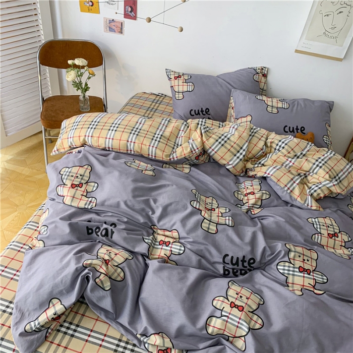 91家纺网 家纺一手货源 找家纺 感遇家纺 2021新款春夏新品全棉单被套 英伦熊-灰