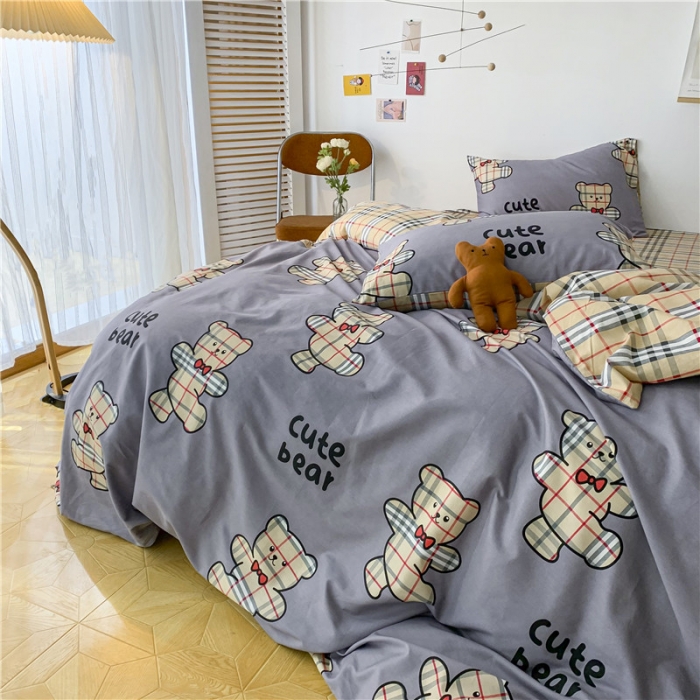 91家纺网 家纺一手货源 找家纺 感遇家纺 2021新款春夏新品全棉单被套 英伦熊-灰