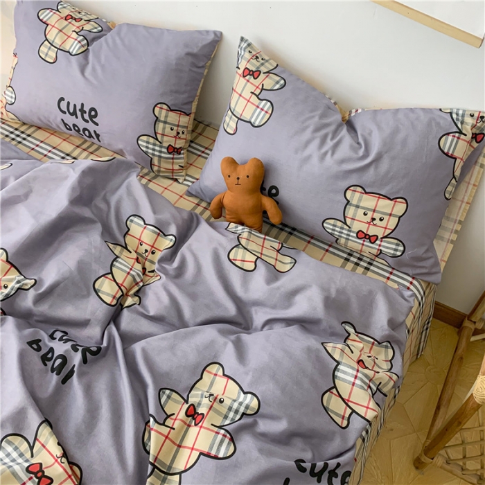91家纺网 家纺一手货源 找家纺 感遇家纺 2021新款春夏新品全棉单被套 英伦熊-灰