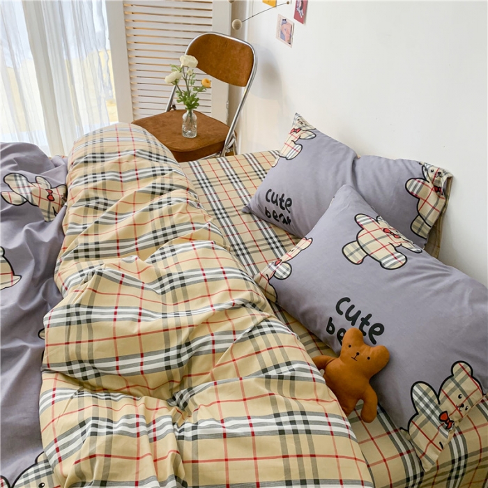 91家纺网 家纺一手货源 找家纺 感遇家纺 2021新款春夏新品全棉单枕套 英伦熊-灰