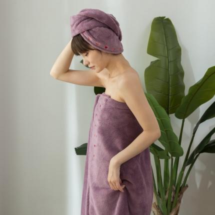 木森 2021新款柔棉绒浴巾浴帽 紫色