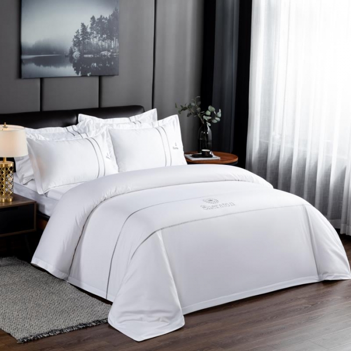 91家纺网 家纺一手货源 找家纺 定制三件套纯棉全棉星级酒店宾馆床单被套嵌条民宿四件套10件起订 9