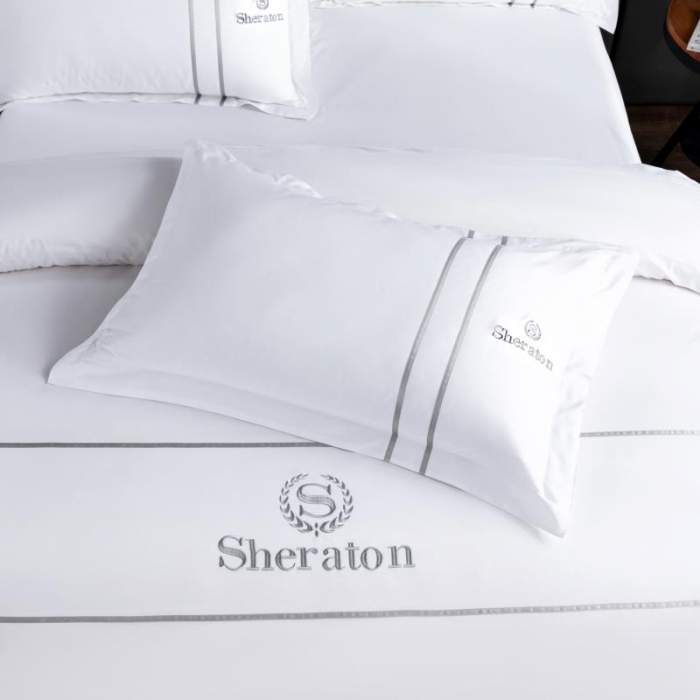 91家纺网 家纺一手货源 找家纺 定制三件套纯棉全棉星级酒店宾馆床单被套嵌条民宿四件套10件起订 9