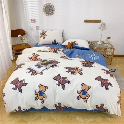 感遇家纺 2021年春夏新品全棉四件套纯棉三件套 伙伴熊