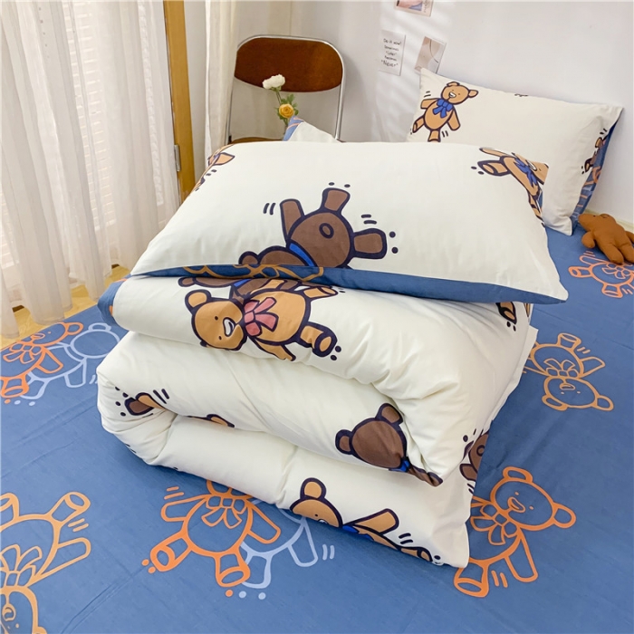 91家纺网 家纺一手货源 找家纺 感遇家纺 2021年春夏新品全棉四件套纯棉三件套 伙伴熊