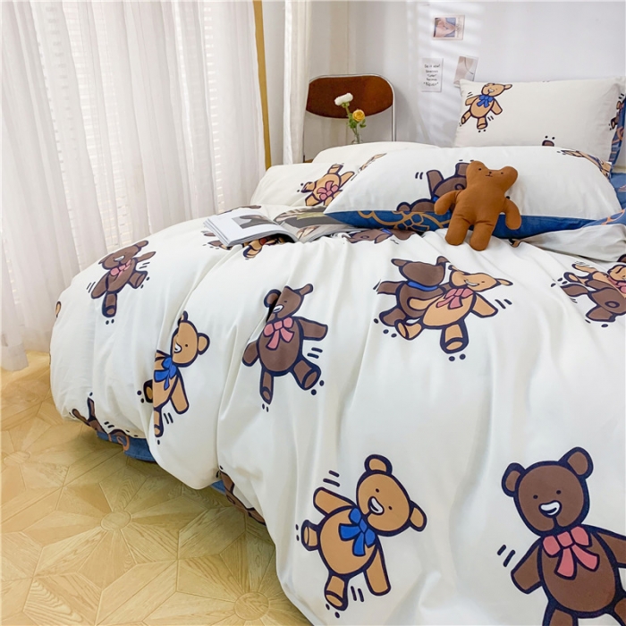 91家纺网 家纺一手货源 找家纺 感遇家纺 2021年春夏新品全棉四件套纯棉三件套 伙伴熊