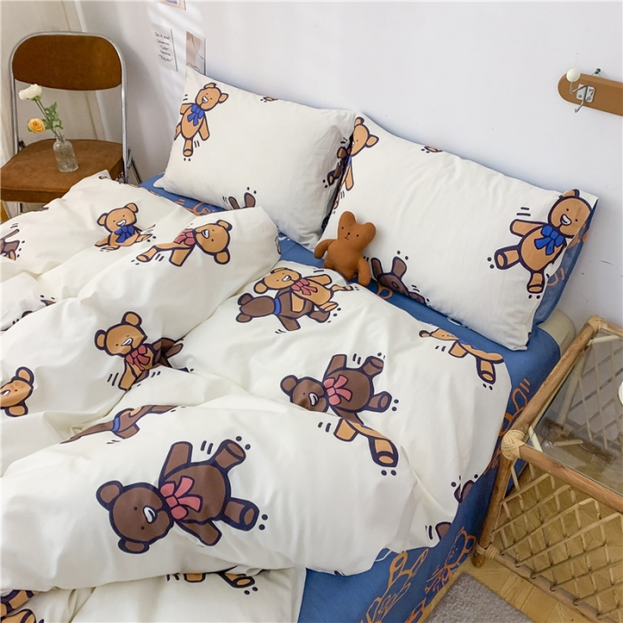 91家纺网 家纺一手货源 找家纺 感遇家纺 2021年春夏新品全棉四件套纯棉三件套 伙伴熊