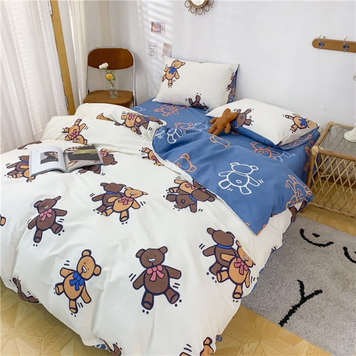 91家纺网 家纺一手货源 找家纺 感遇家纺 2021年春夏新品全棉四件套纯棉三件套 伙伴熊