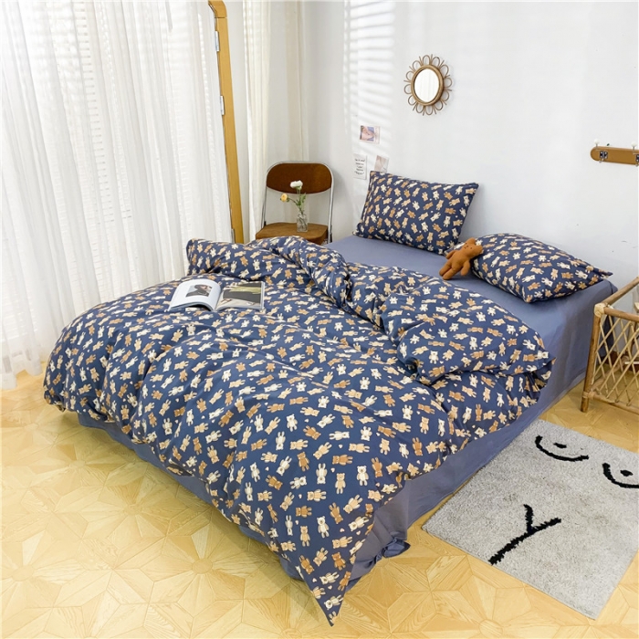 91家纺网 家纺一手货源 找家纺 感遇家纺 2021年春夏新品全棉四件套纯棉三件套 迷你熊