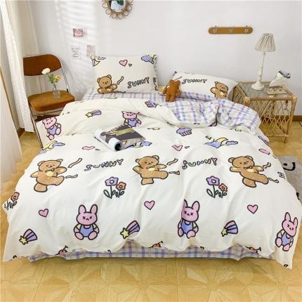 91家纺网 家纺一手货源 找家纺 感遇家纺 2021年春夏新品全棉四件套纯棉三件套 调皮熊