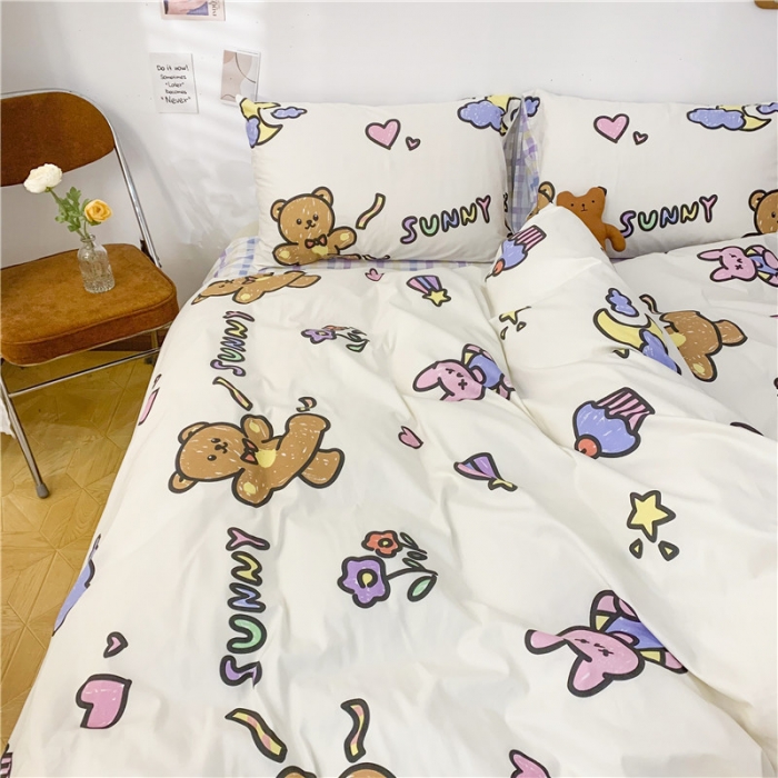 91家纺网 家纺一手货源 找家纺 感遇家纺 2021年春夏新品全棉四件套纯棉三件套 调皮熊