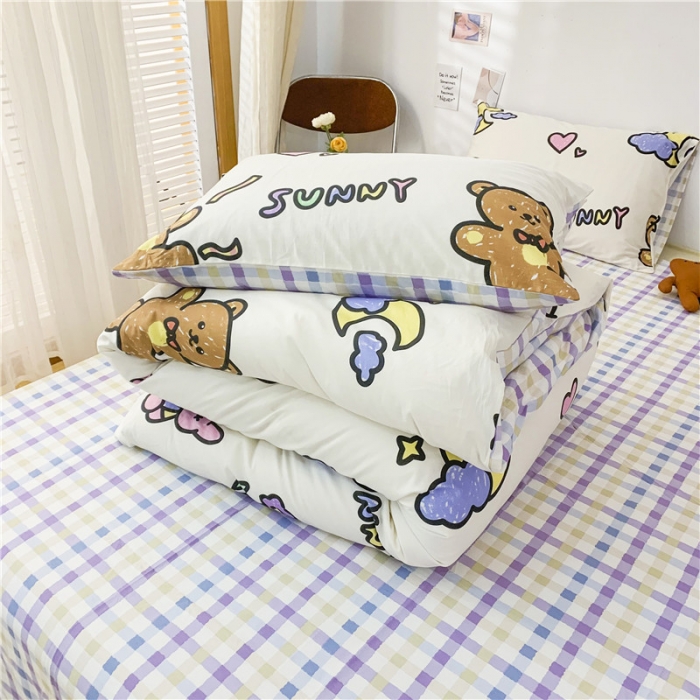 91家纺网 家纺一手货源 找家纺 感遇家纺 2021年春夏新品全棉四件套纯棉三件套 调皮熊