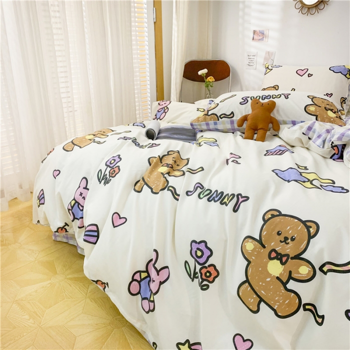 91家纺网 家纺一手货源 找家纺 感遇家纺 2021年春夏新品全棉四件套纯棉三件套 调皮熊