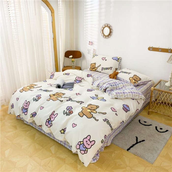 91家纺网 家纺一手货源 找家纺 感遇家纺 2021年春夏新品全棉四件套纯棉三件套 调皮熊