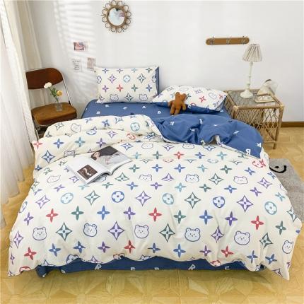 91家纺网 家纺一手货源 找家纺 感遇家纺 2021年春夏新品全棉四件套纯棉三件套 字母小熊