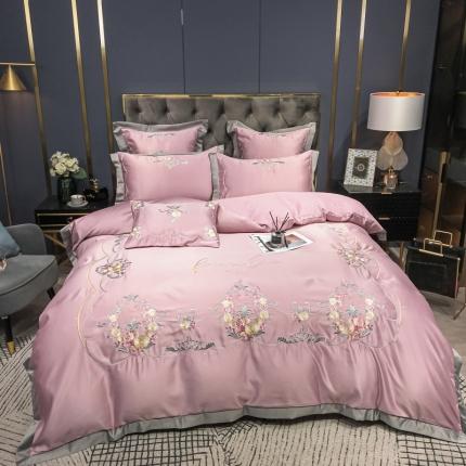 91家纺网 家纺一手货源 找家纺 （总）博纳60s贡缎13372喷气全棉刺绣四件套—花开半夏