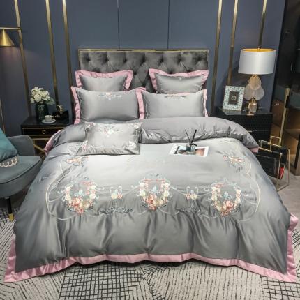 91家纺网 家纺一手货源 找家纺 （总）博纳60s贡缎13372喷气全棉刺绣四件套—花开半夏