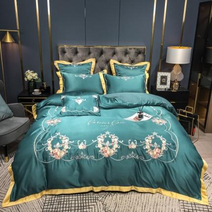 91家纺网 家纺一手货源 找家纺 （总）博纳60s贡缎13372喷气全棉刺绣四件套—花开半夏