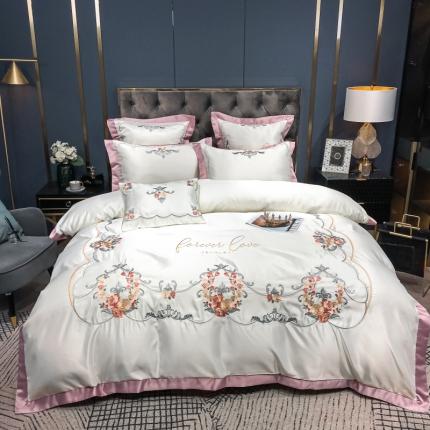 91家纺网 家纺一手货源 找家纺 （总）博纳60s贡缎13372喷气全棉刺绣四件套—花开半夏