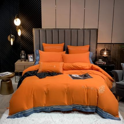 91家纺网 家纺一手货源 找家纺 博纳 2020新款加厚生态全棉磨毛四件套—赛琳娜 爱马仕橙