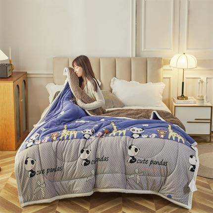 91家纺网 家纺一手货源 找家纺 温宁家纺 2021新款三层保暖绒羊羔绒夹棉印花盖毯 萌宠一家