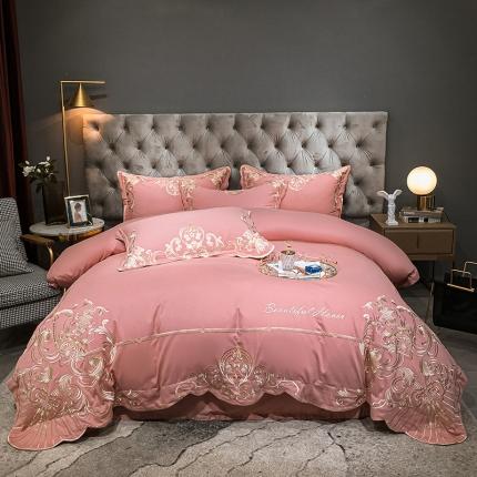 91家纺网 家纺一手货源 找家纺 红番天 热卖款全棉提花贡缎磨毛四件套维多利亚 孔雀绿