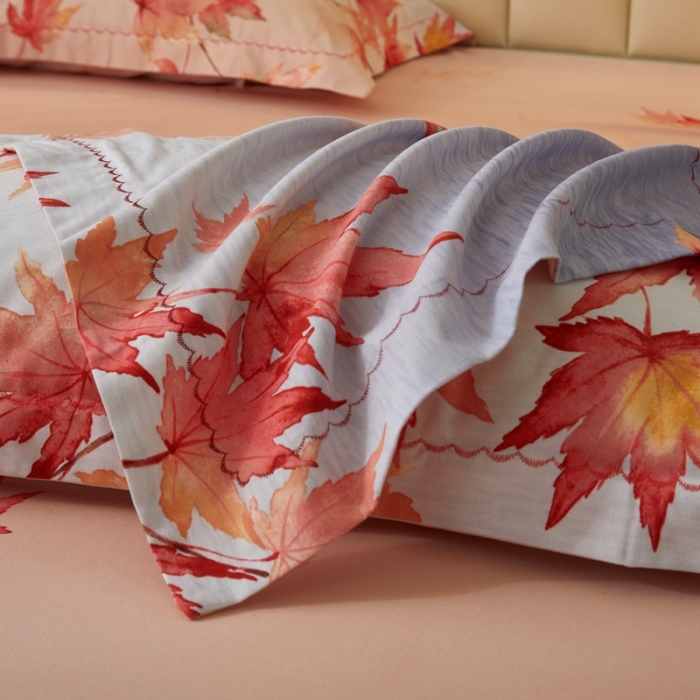 91家纺网 家纺一手货源 找家纺 威克凯丽 2023新款全棉活性生态磨毛四件套香山红叶