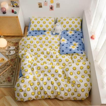 91家纺网 家纺一手货源 找家纺 桃子 2021新款纯棉13372文艺生活熊熊卡通系列四件套 波点笑脸