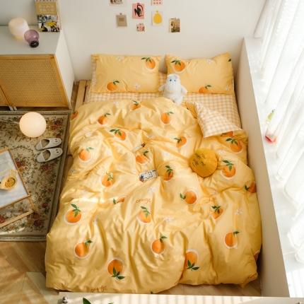 91家纺网 家纺一手货源 找家纺 桃子 2021新款纯棉13372文艺生活熊熊卡通系列四件套 橙c