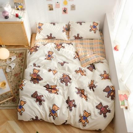 桃子 2021新款纯棉13372文艺生活熊熊卡通系列四件套 好伙伴