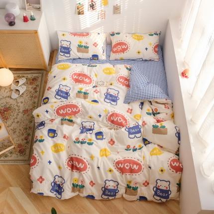 桃子 2021新款纯棉13372文艺生活熊熊卡通系列四件套 小笨蛋