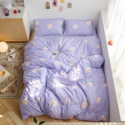 桃子 2021新款纯棉13372文艺生活熊熊卡通系列四件套 紫桃