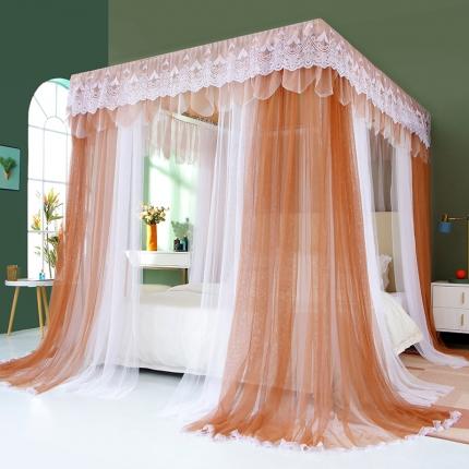 91家纺网 家纺一手货源 找家纺 艾晶美 2021新款双杆双层轻奢落地蚊帐 流光溢彩浅咖