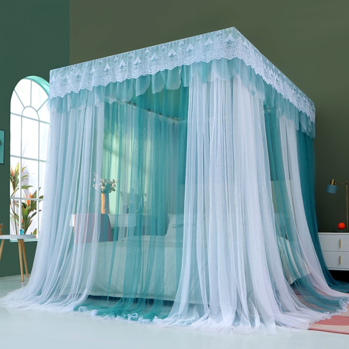 91家纺网 家纺一手货源 找家纺 艾晶美 2021新款双杆双层轻奢落地蚊帐 流光溢彩灰蓝