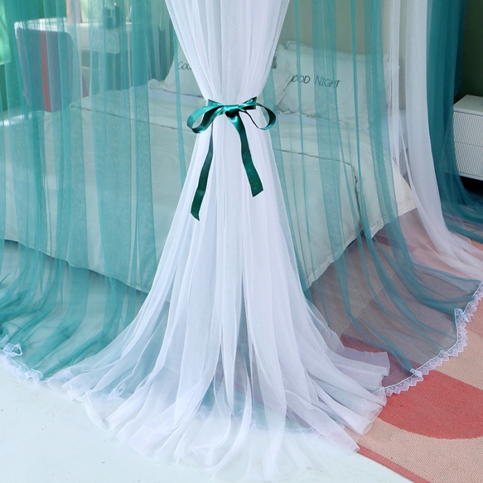 91家纺网 家纺一手货源 找家纺 艾晶美 2021新款双杆双层轻奢落地蚊帐 流光溢彩灰蓝