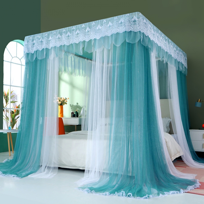 91家纺网 家纺一手货源 找家纺 艾晶美 2021新款双杆双层轻奢落地蚊帐 流光溢彩灰蓝