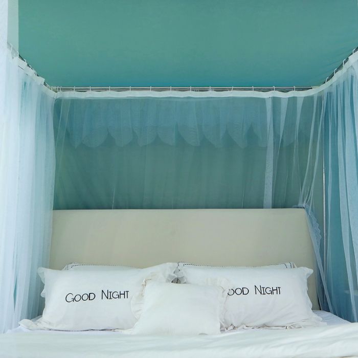 91家纺网 家纺一手货源 找家纺 艾晶美 2021新款双杆双层轻奢落地蚊帐 流光溢彩灰蓝