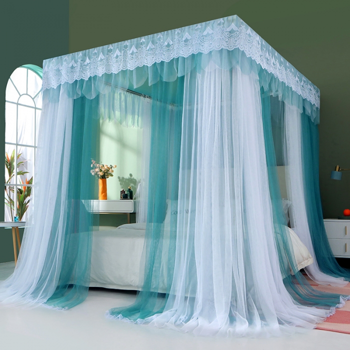 91家纺网 家纺一手货源 找家纺 艾晶美 2021新款双杆双层轻奢落地蚊帐 流光溢彩灰蓝
