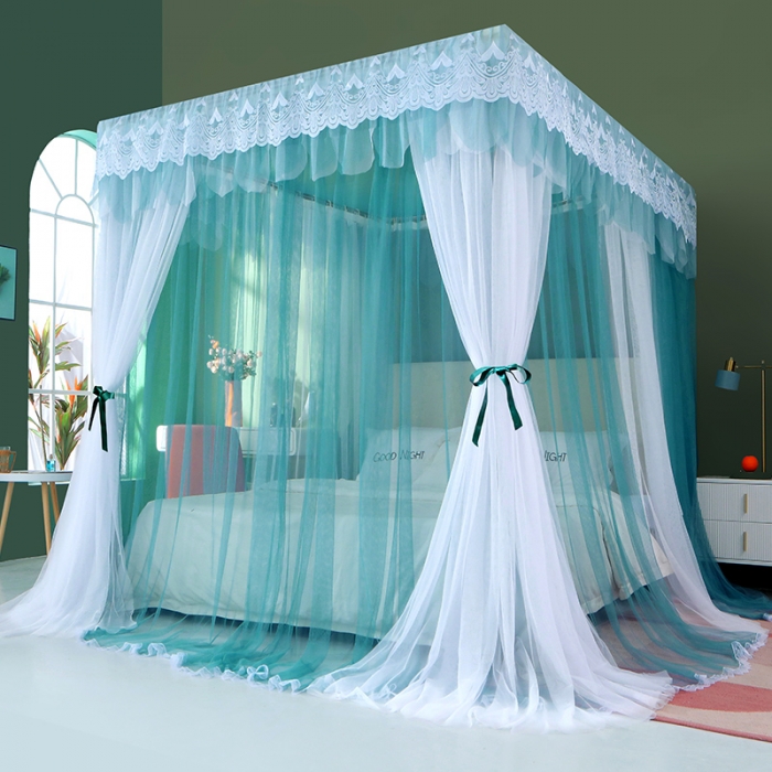 91家纺网 家纺一手货源 找家纺 艾晶美 2021新款双杆双层轻奢落地蚊帐 流光溢彩灰蓝